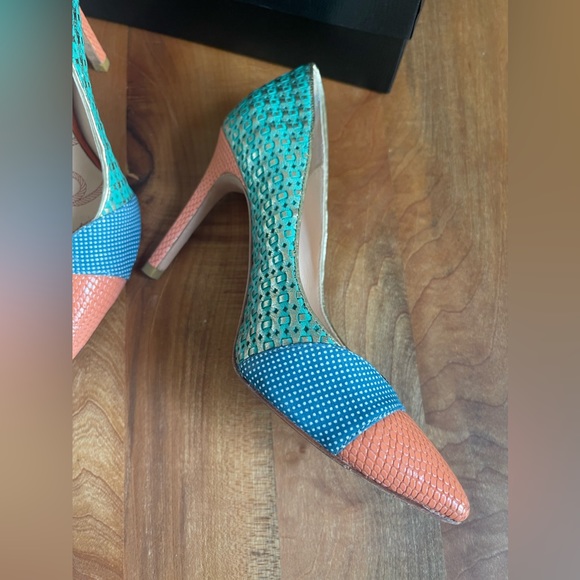 Lucy Choi London “Cupid” High Heels Orange Green Blue Lizard Size 36 / 6 - Picture 6 of 11